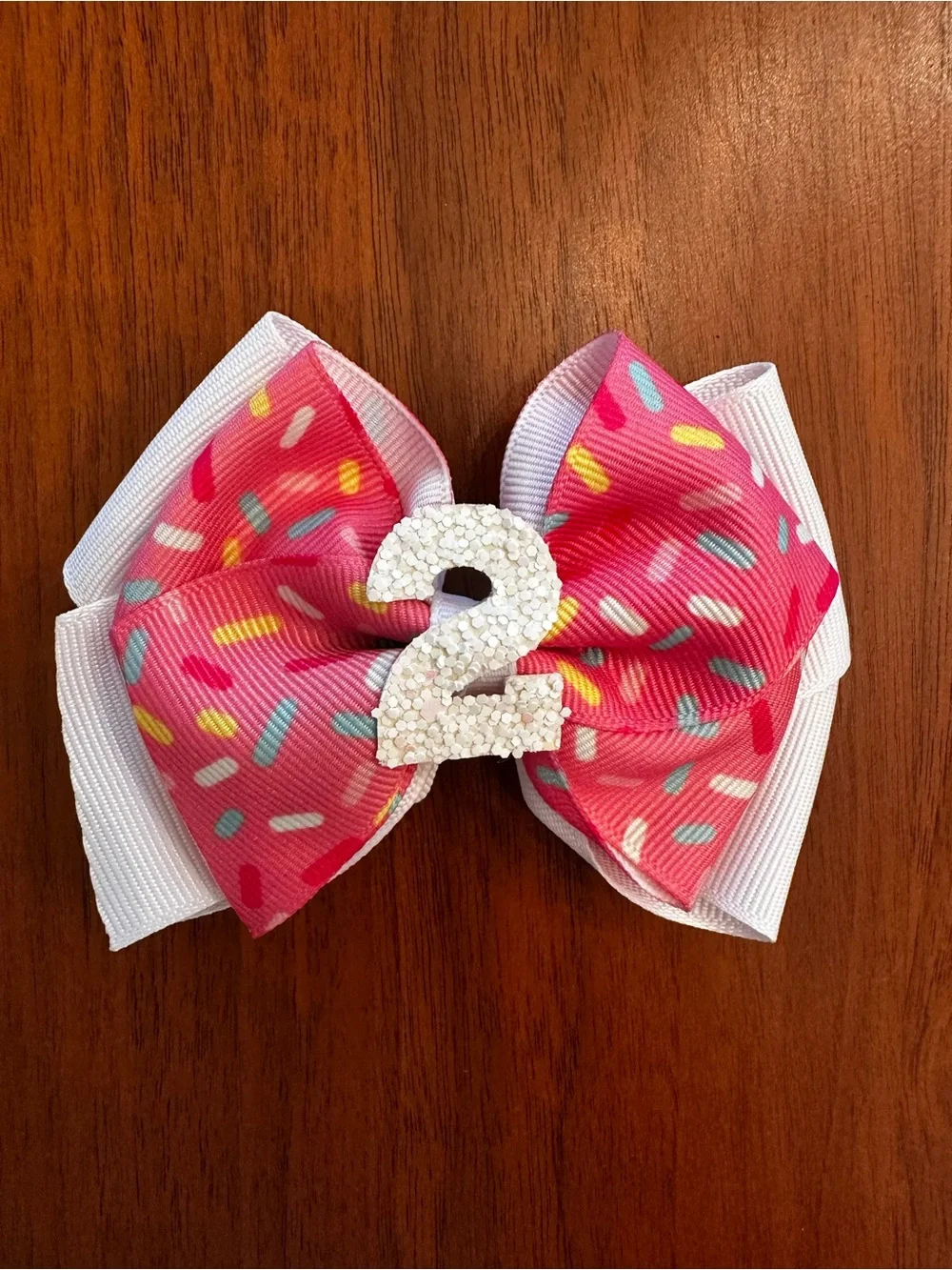 Girls 2nd Birthday Bow Pink Sprinkle Number 2 Kids Hair Bow